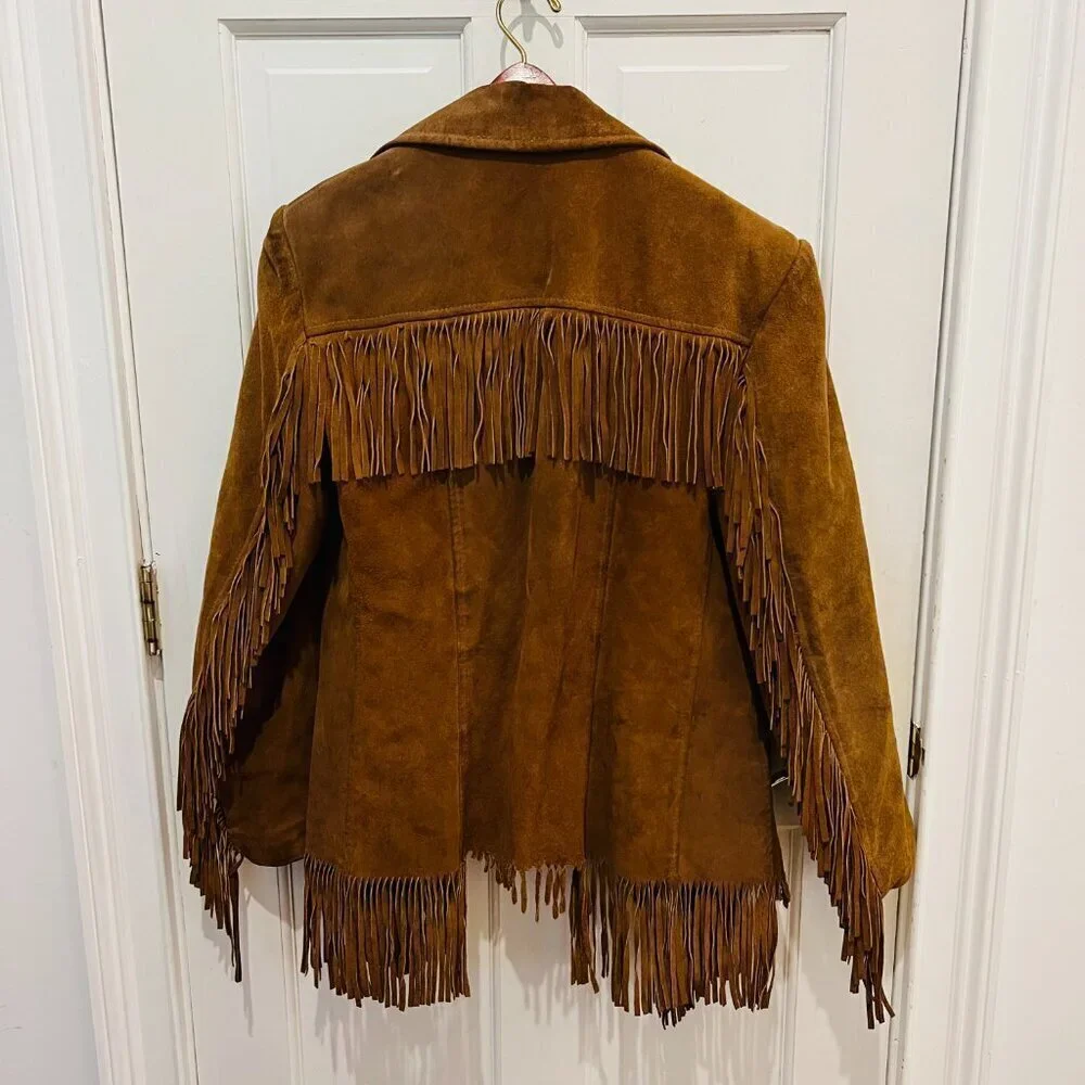 Lesco Leather Vintage 1970s Western Suede Fringe Biker Distressed Jacket Rancher